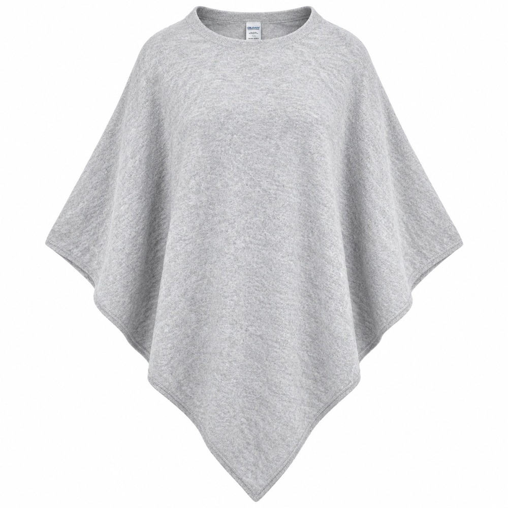 Light Gray Knit Poncho Cape Wrap Wool Blend L-XL cozy layering fall winter soft